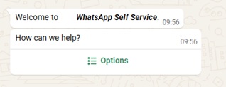 WhatsApp self-service options screen